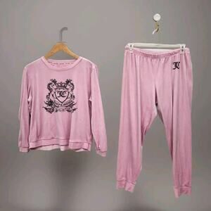 Juicy Couture Tracksuit Pink Velour 2 Piece Set Large Crushed Velvet
